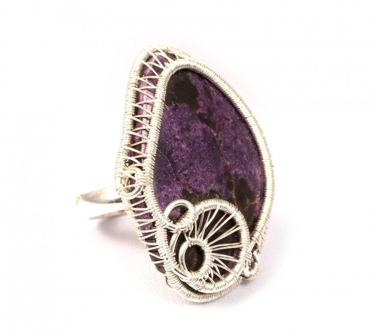 Purpuryt, Srebrny pierścionek z purpurytem, ręcznie wykonany, prezent dla niej, prezent dla mamy, prezent urodzinowy, biżuteria autorska